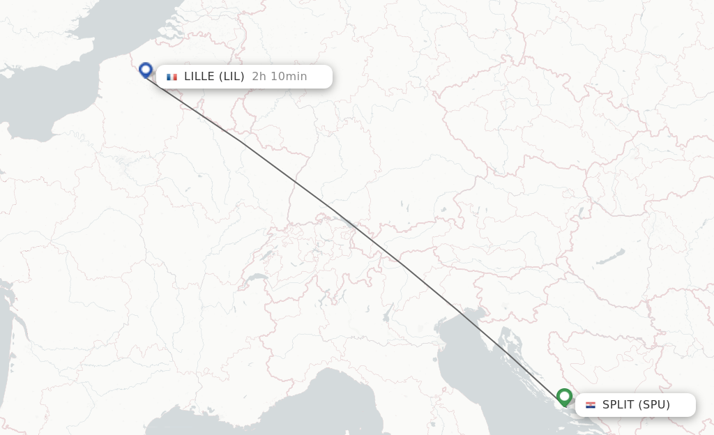 Flights from Split to Lille route map