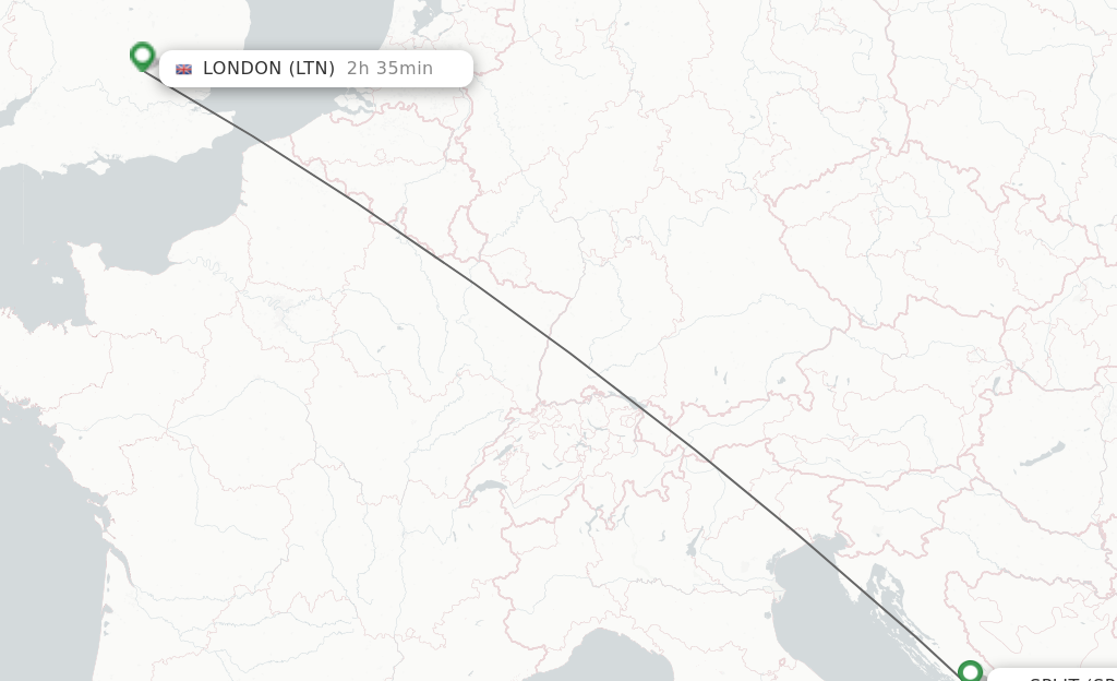 Flights from Split to London route map