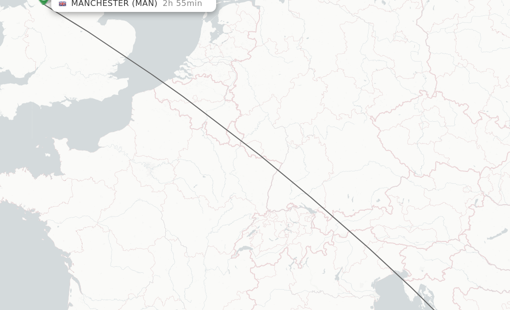 Flights from Split to Manchester route map