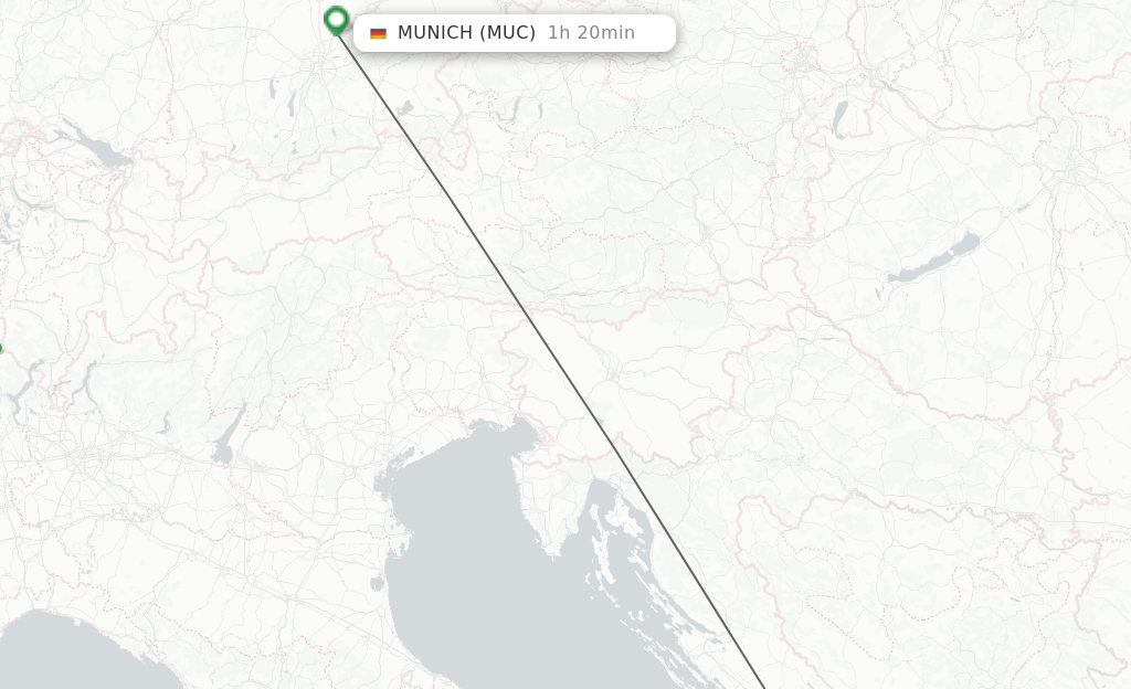 Flights from Split to Munich route map