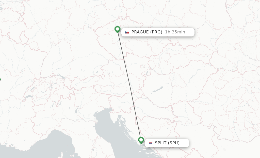 Flights from Split to Prague route map