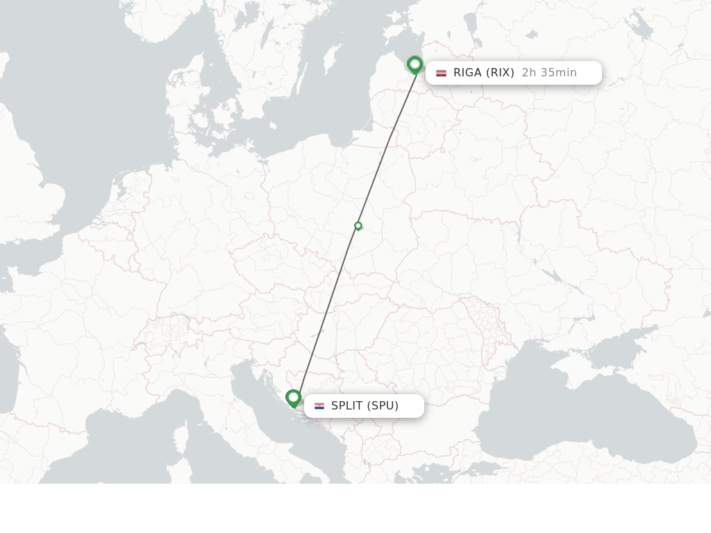 Flights from Split to Riga route map