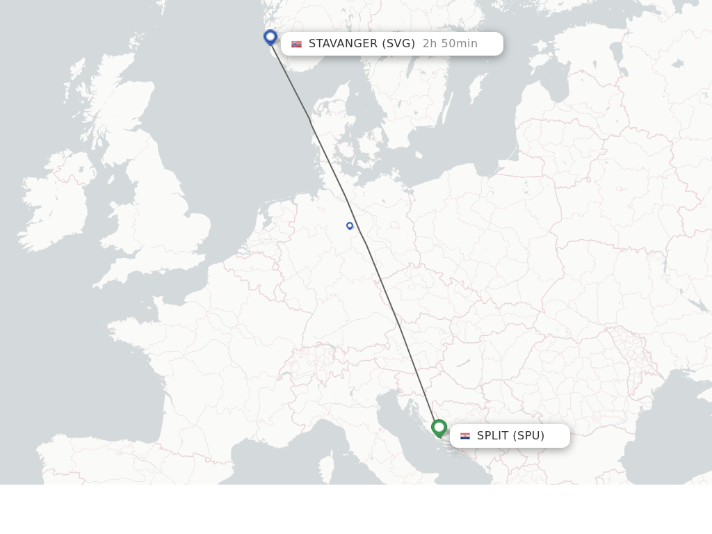Flights from Split to Stavanger route map