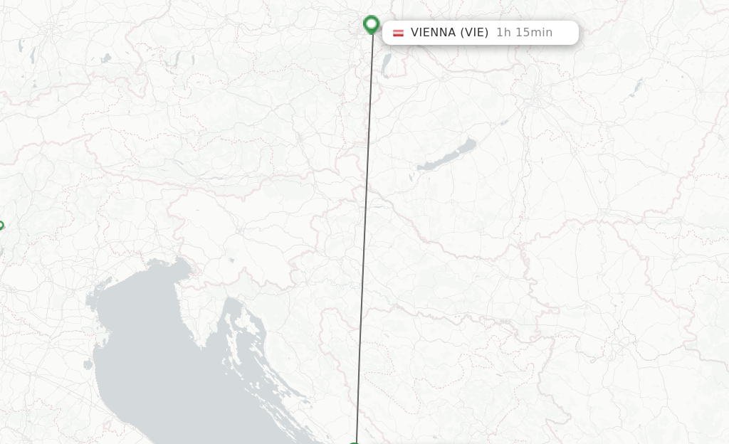 Flights from Split to Vienna route map