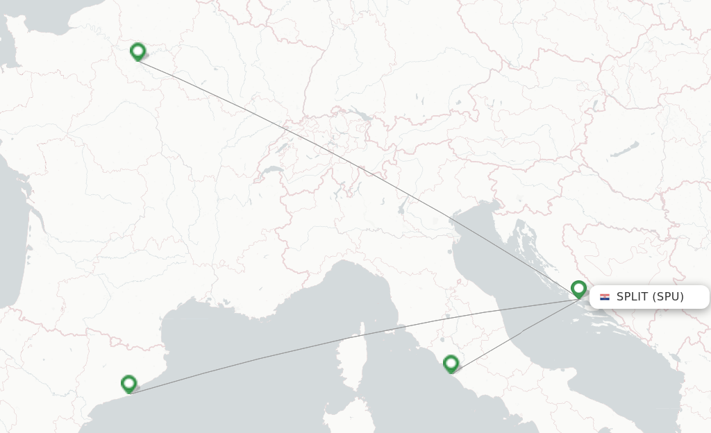 Route map with flights from Split with Vueling
