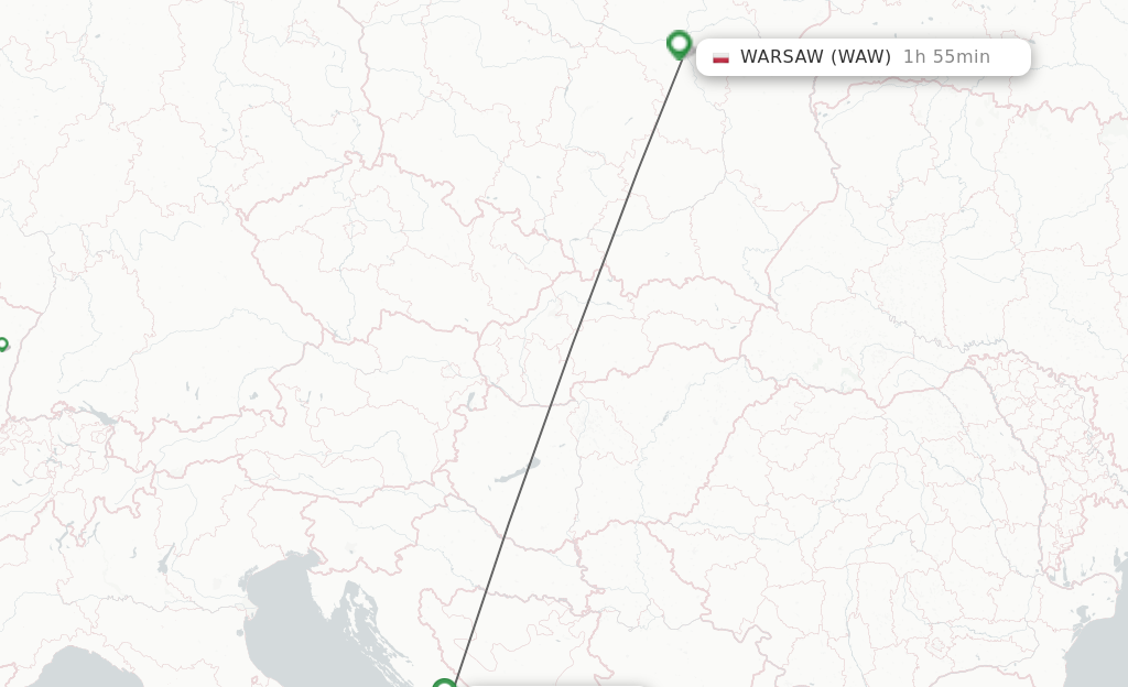 Flights from Split to Warsaw route map