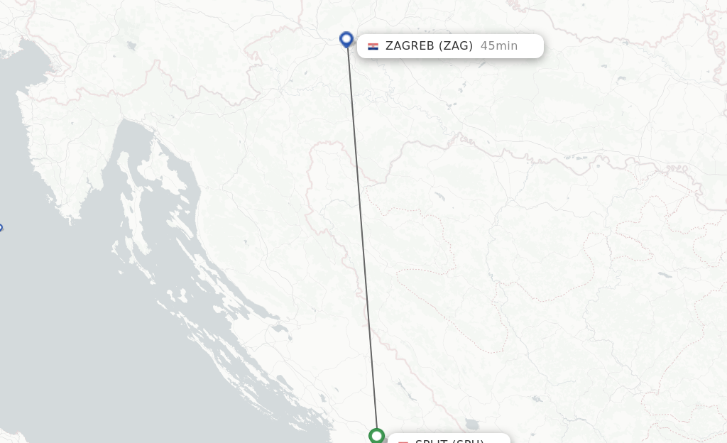 Flights from Split to Zagreb route map