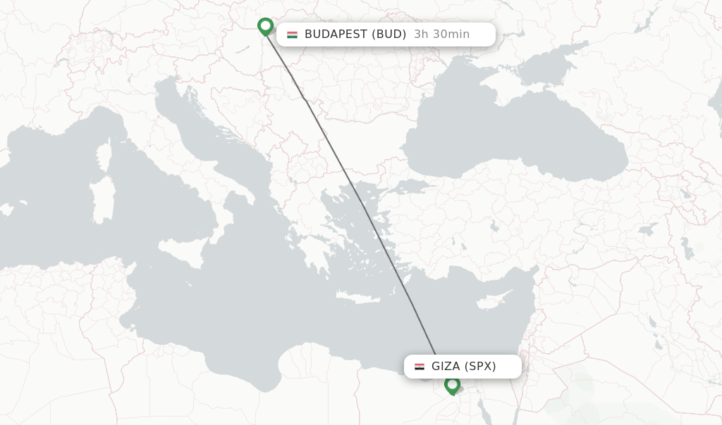 Flights from Budapest to Giza route map