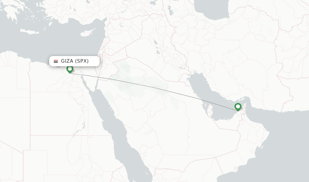 Route map with flights from Giza with flydubai
