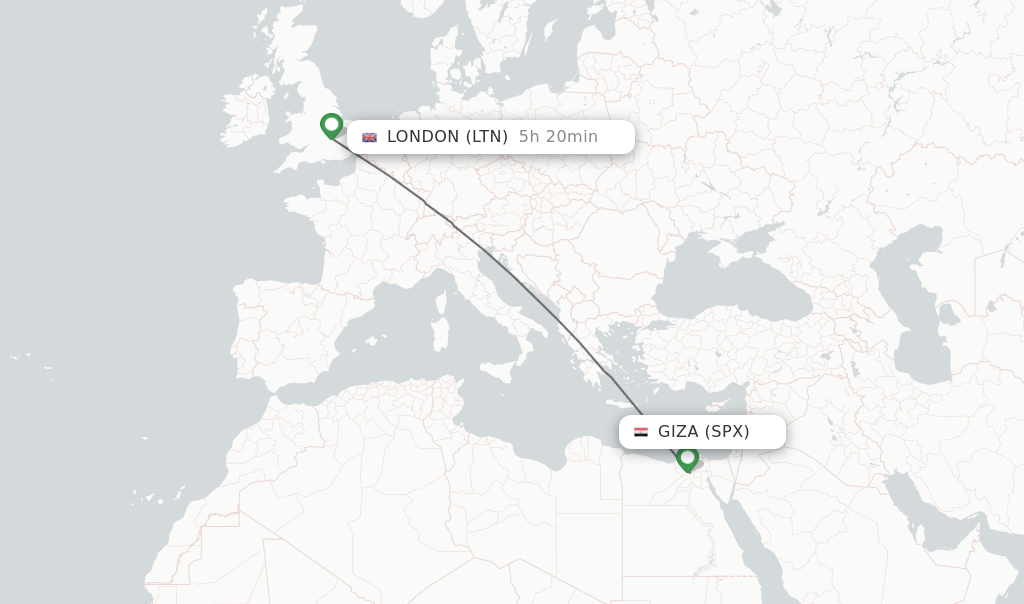 Flights from Giza to London route map
