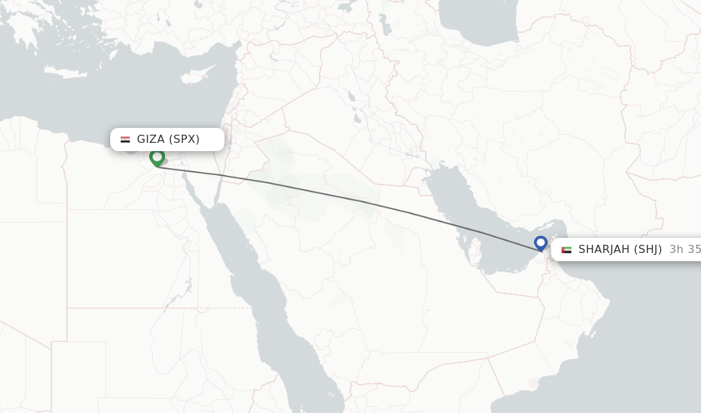 Flights from Giza to Sharjah route map