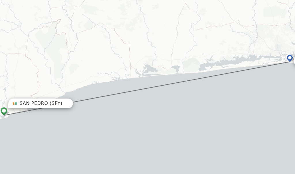 Flights from San Pedro to Abidjan route map