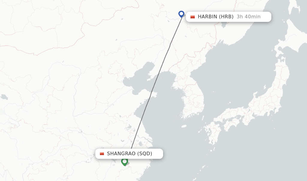 Flights from Harbin to Shangrao route map