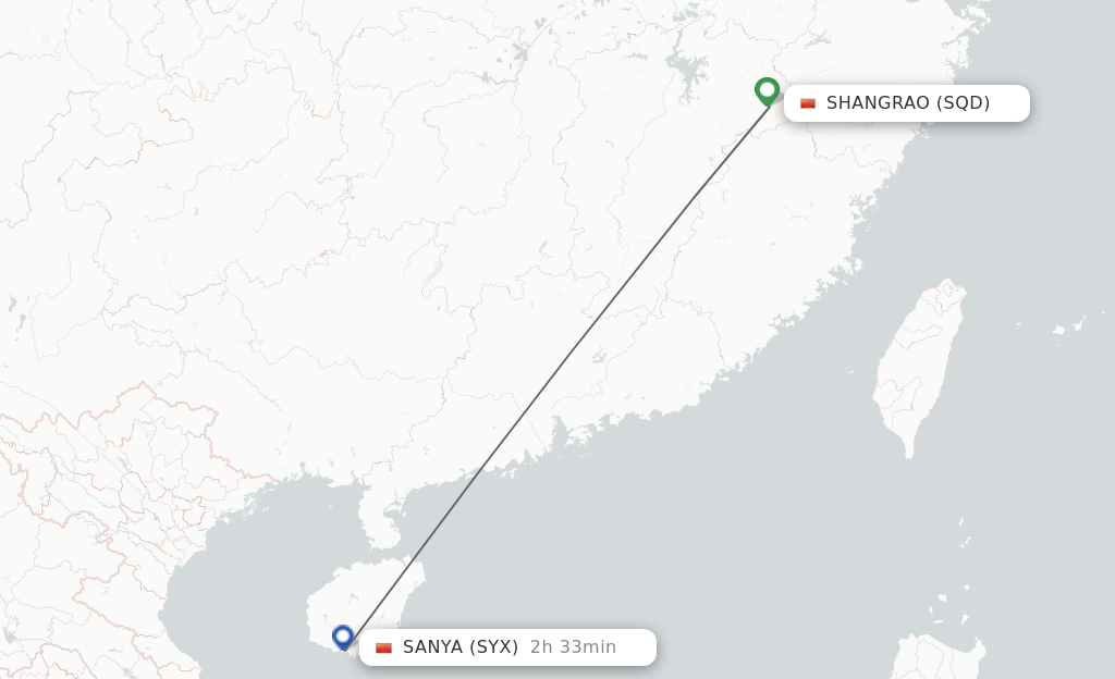 Flights from Shangrao to Sanya route map