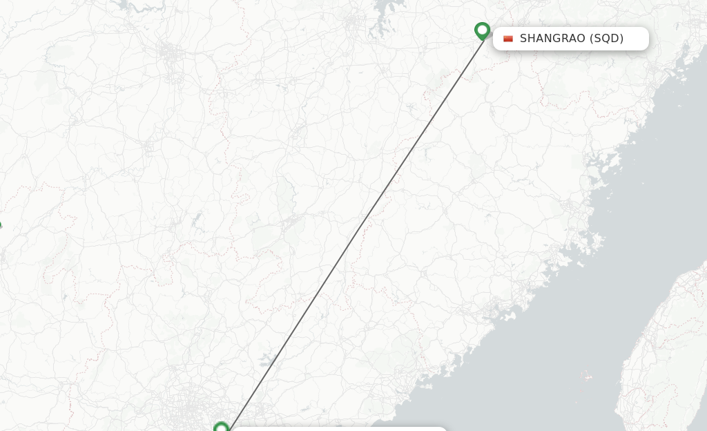 Flights from Shangrao to Shenzhen route map