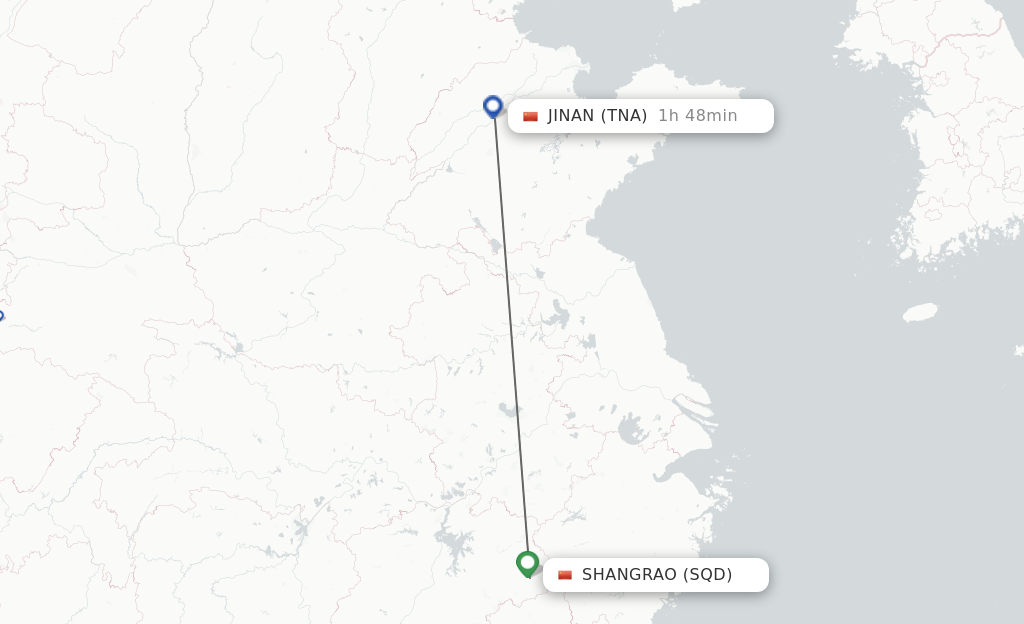 Flights from Shangrao to Jinan route map