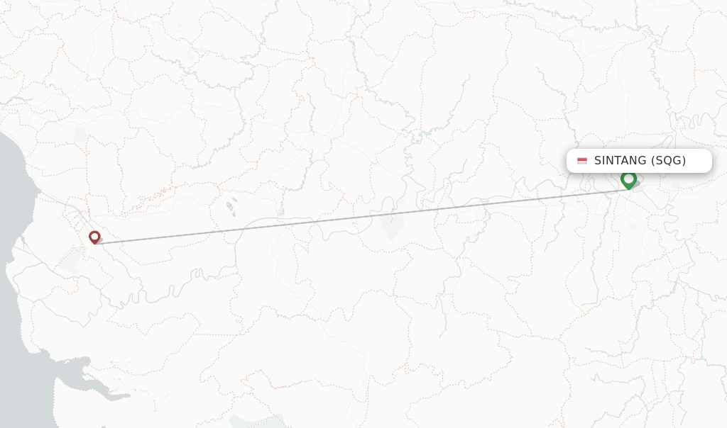 Route map with flights from Sintang with Wings Air
