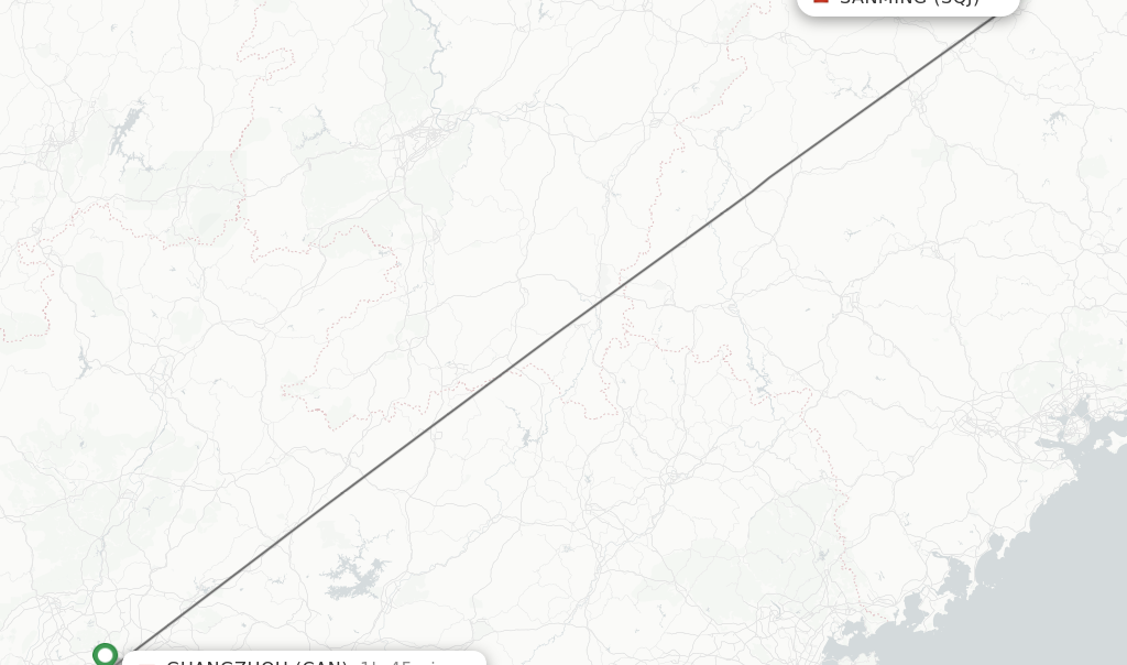 Flights from Sanming to Guangzhou route map