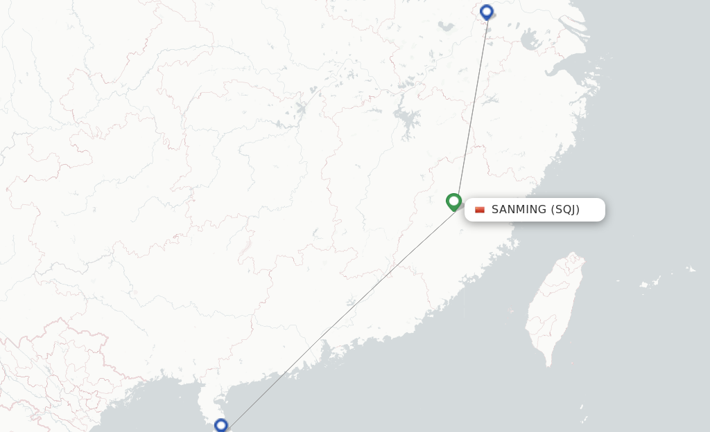 Route map with flights from Sanming with Fuzhou Airline