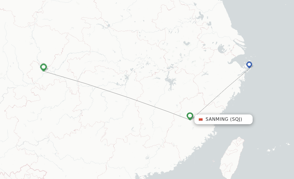 Route map with flights from Sanming with Gestair