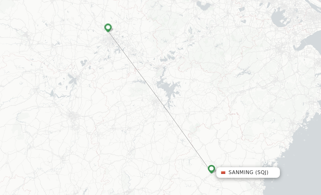Route map with flights from Sanming with China Eastern