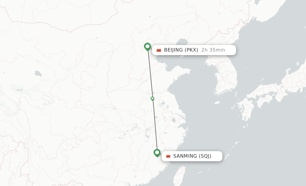 Flights from Sanming to Beijing route map