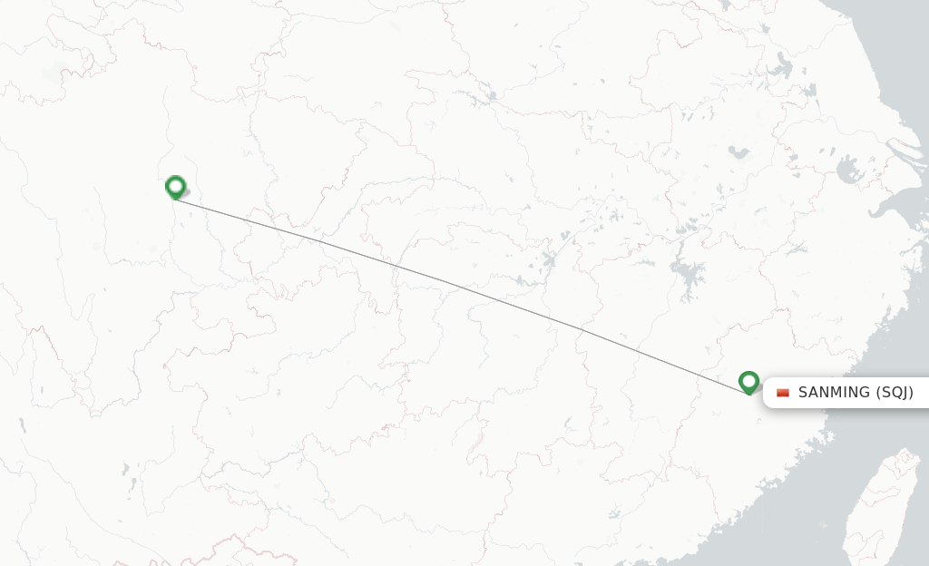 Route map with flights from Sanming with Tibet Airlines