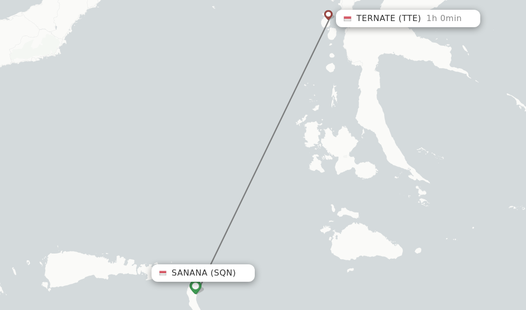 Flights from Sanana to Ternate route map