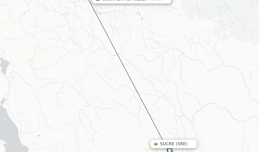 Flights from Sucre to Cochabamba route map