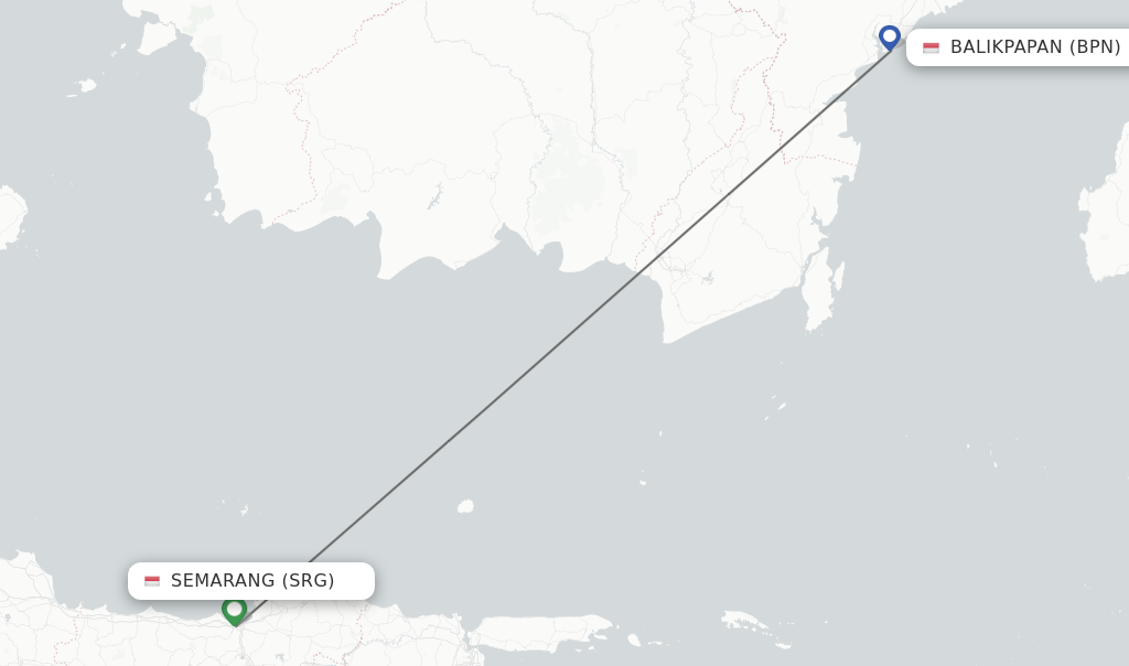 Flights from Semarang to Balikpapan route map