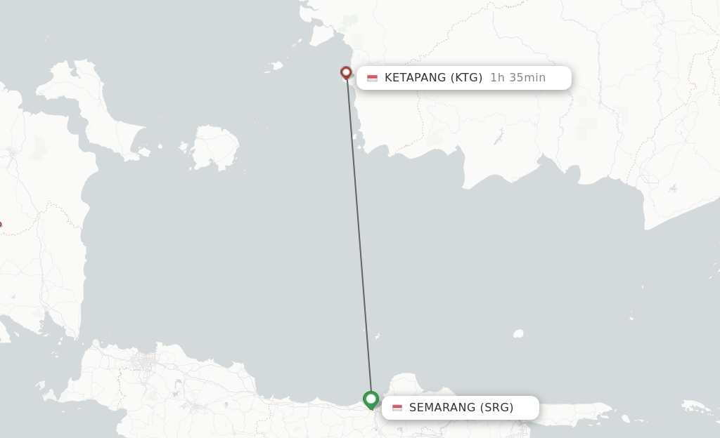 Flights from Semarang to Ketapang route map