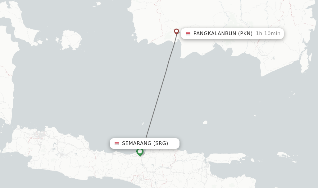 Flights from Semarang to Pangkalanbun route map