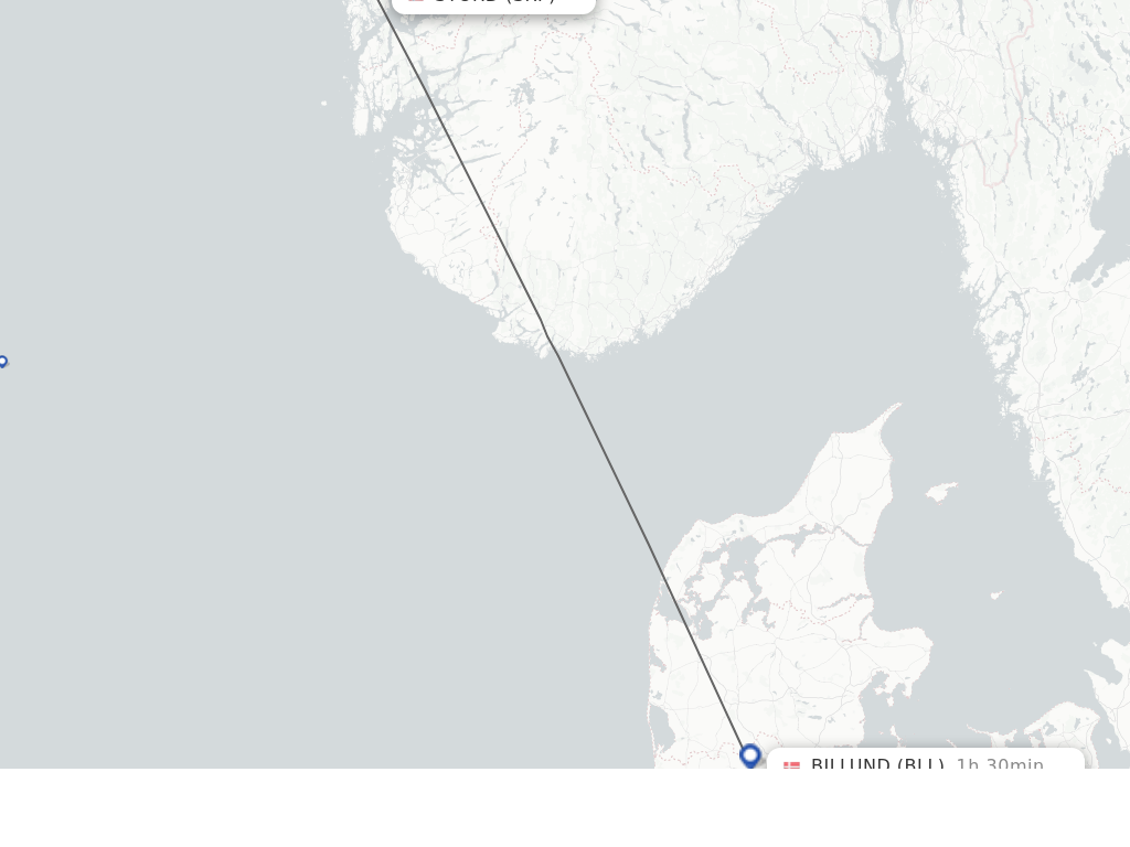 Flights from Stord to Billund route map