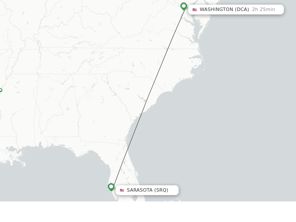 Flights from Sarasota to Washington route map