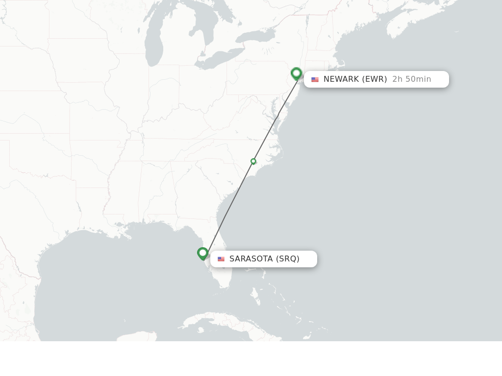 Flights from Sarasota to New York route map