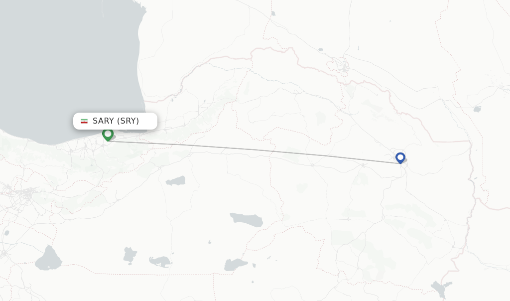 Route map with flights from Sary with Iran Aseman Airlines