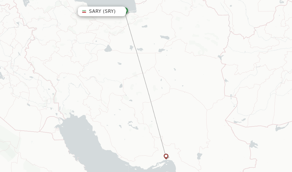 Route map with flights from Sary with Qeshm Air