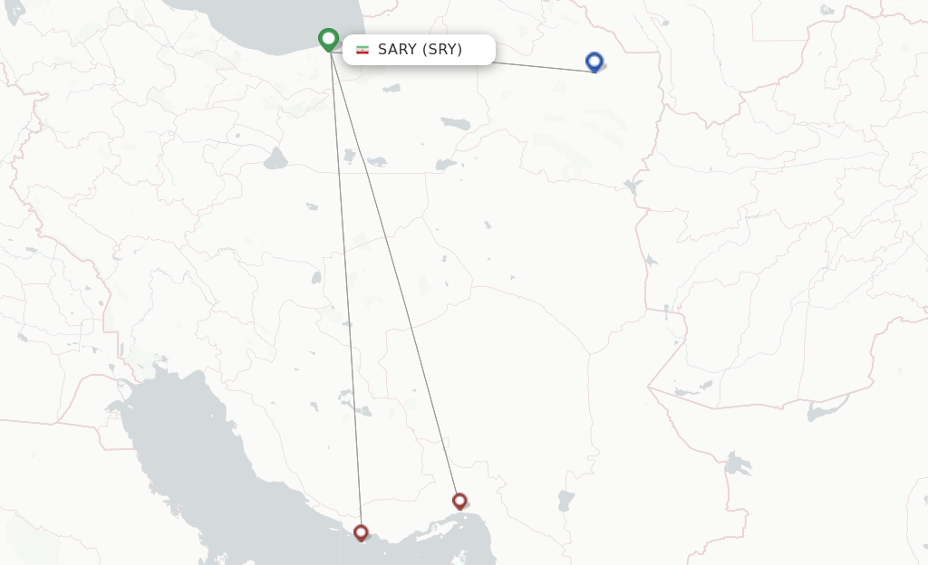 Route map with flights from Sary with Varesh Airlines