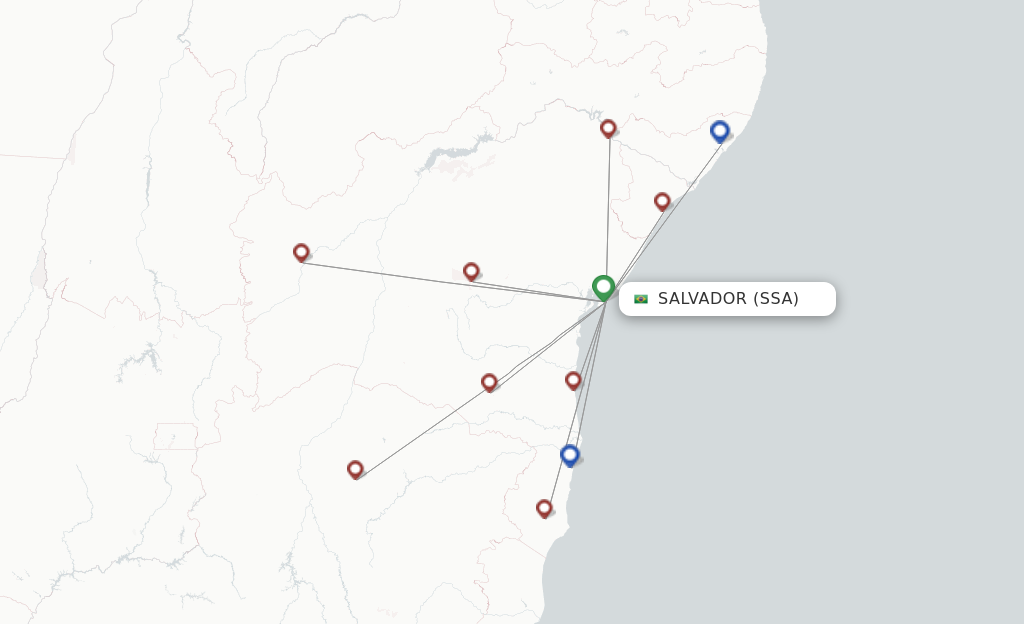 Route map with flights from Salvador with Passaredo