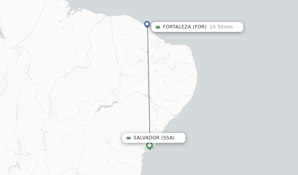Flights from Salvador to Fortaleza route map