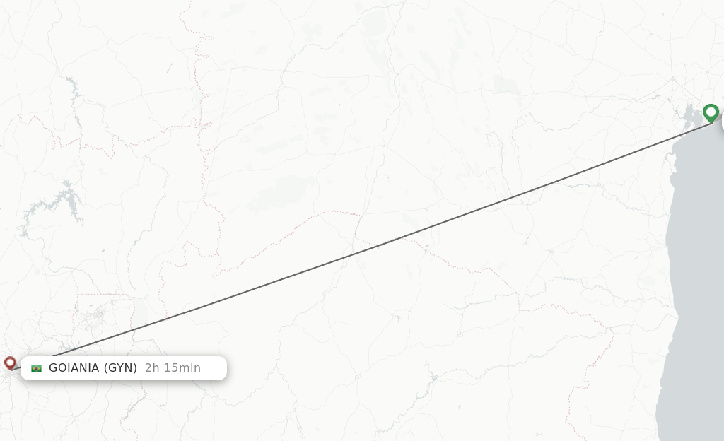 Flights from Salvador to Goiania route map
