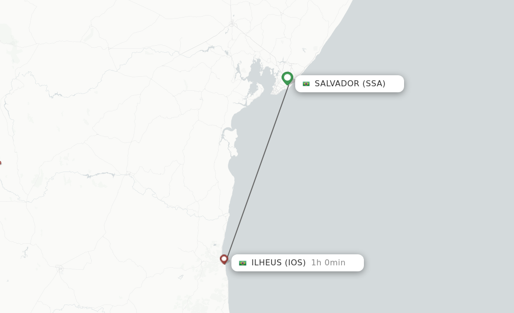 Flights from Salvador to Ilheus route map