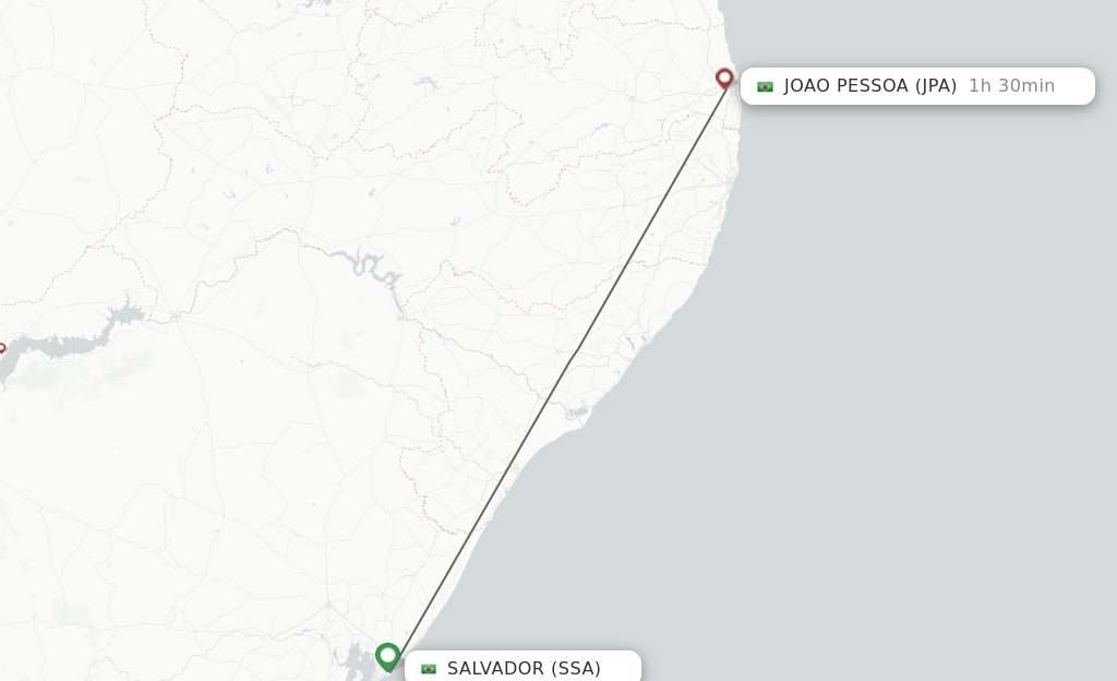Flights from Salvador to Joao Pessoa route map