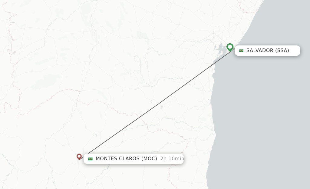 Flights from Salvador to Montes Claros route map