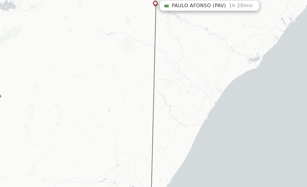 Flights from Salvador to Paulo Afonso route map