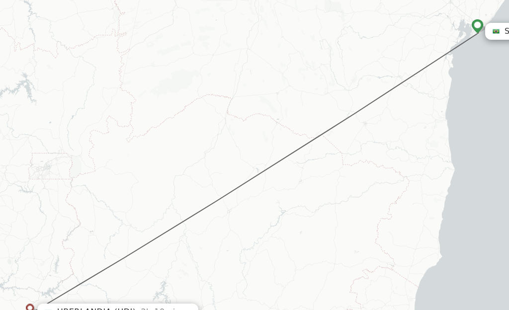 Flights from Salvador to Uberlandia route map