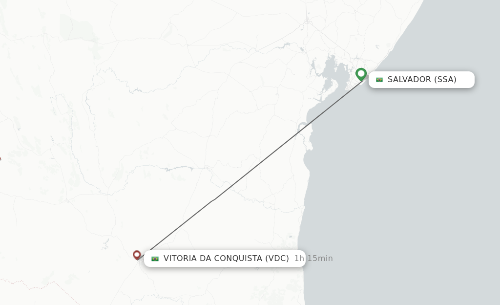 Flights from Salvador to Vitoria Da Conquista route map