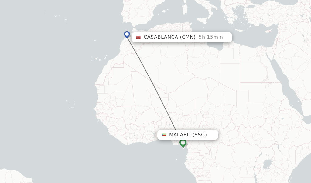 Flights from Malabo to Casablanca route map