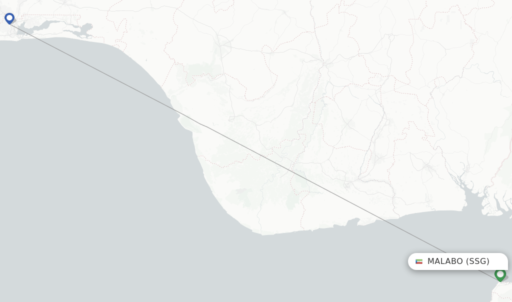 Route map with flights from Malabo with Lufthansa