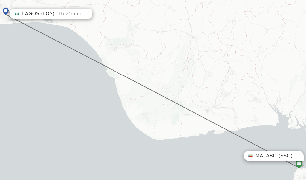 Flights from Malabo to Lagos route map